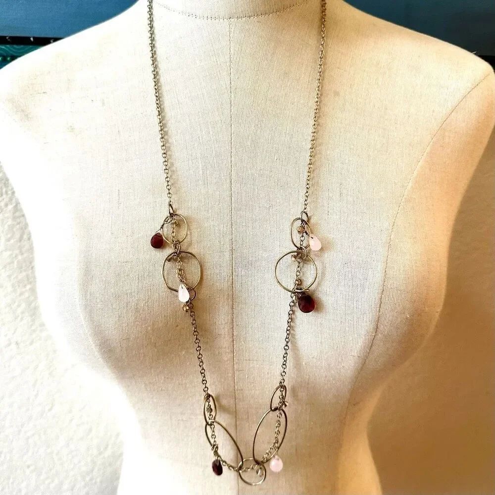 Guess long circle beaded long necklace